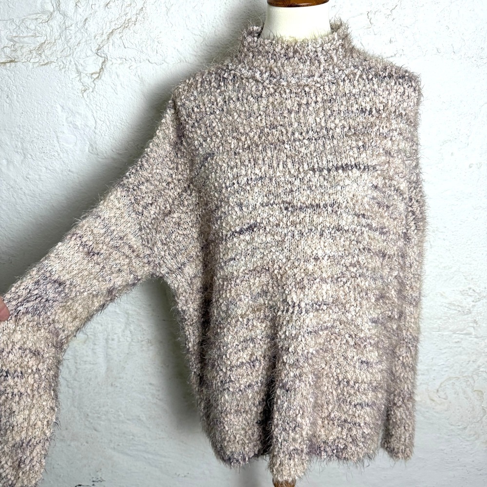 En Creme Womens Slouchy Fuzzy Knit Pullover Sweater Size L Mock Neck Poetcore